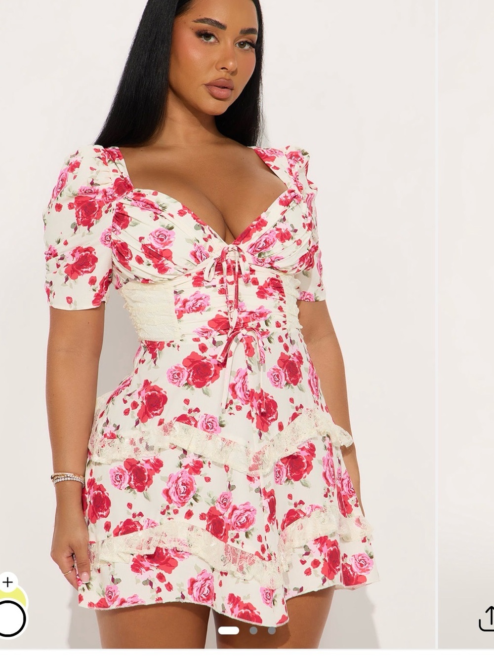 Floral Tie-Front Mini Dress in White & Pink